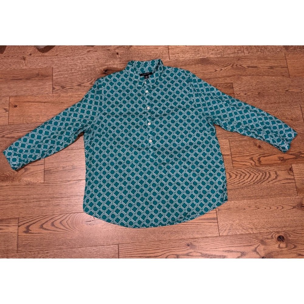 Lands' End Green & White Popover Shirt 16 Petite